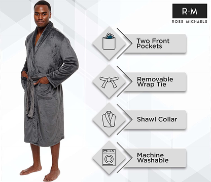 Ross Michaels Mens Robe - Mid Length - Plush Shawl Collar Fleece Bathrobe Apparel & Accessories > Clothing > Sleepwear & Loungewear > Robes Kylie Max   