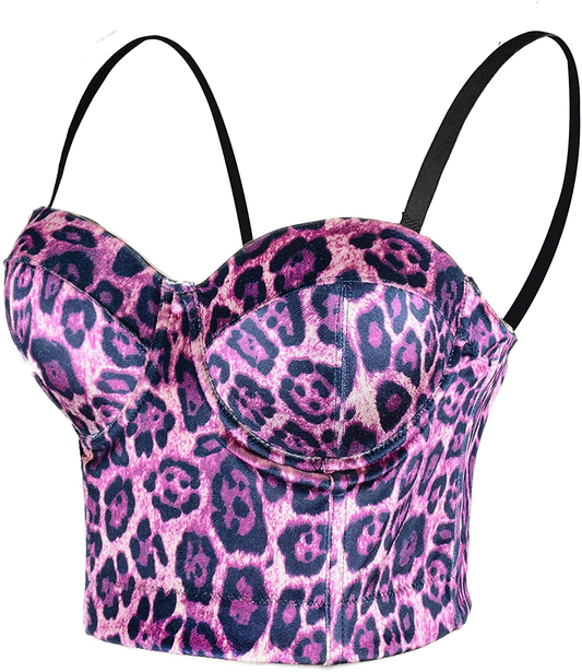 ELLACCI Leopard Pattern Bustier Crop Top Sexy Women'S Corset Top Bra Brown Apparel & Accessories > Clothing > Underwear & Socks > Lingerie ELLACCI   