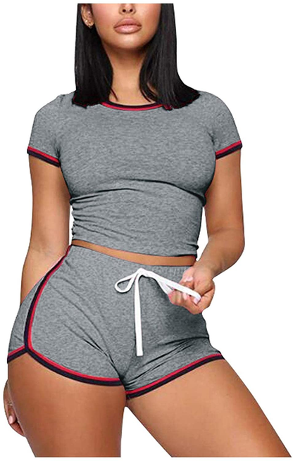 Burband Womens Casual Loungewear 2 Piece Shorts Sets Short Sleeve Sexy Crop Top and Jogger Shorts Summer Tracksuits Outfits Apparel & Accessories > Clothing > Underwear & Socks > Shapewear Burband Gray XX-Large 