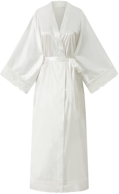 Asvioya Lace Kimono Robe for Women, Silk Robe, Satin Long Robe for Wedding, Night Gown for Ladies Women Bridal Loung Apparel & Accessories > Clothing > Sleepwear & Loungewear > Robes Asvioya   