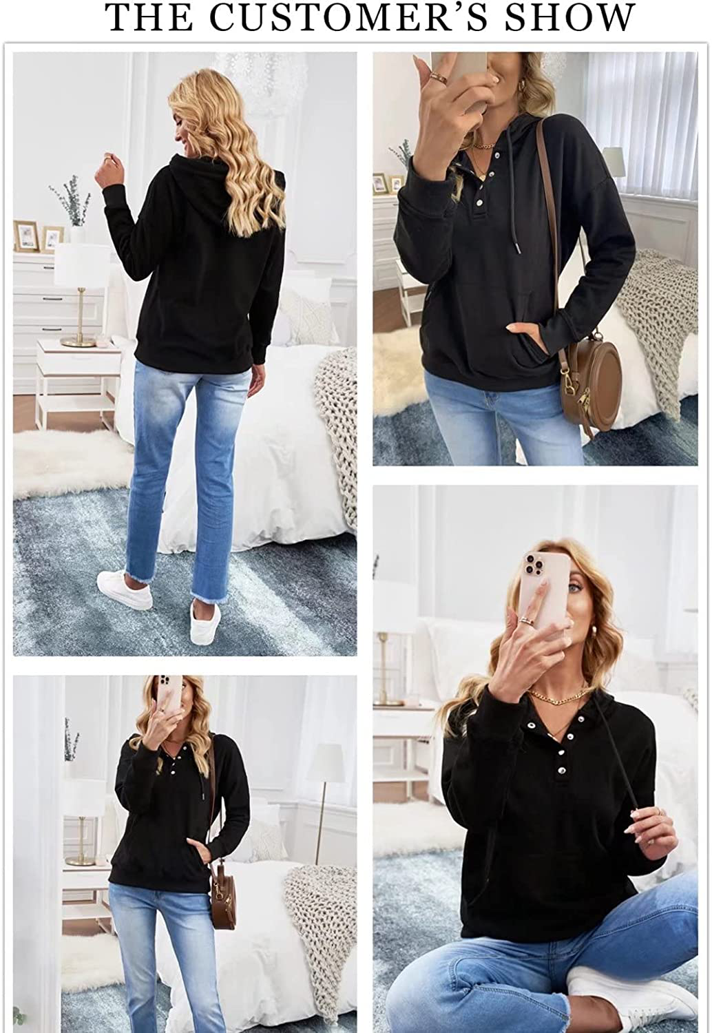 Dokotoo Womens Casual Button Collar Drawstring Long Sleeve Hoodies Pullover Sweatshirts Hooded Tops Apparel & Accessories > Clothing > Activewear Kylie Max   