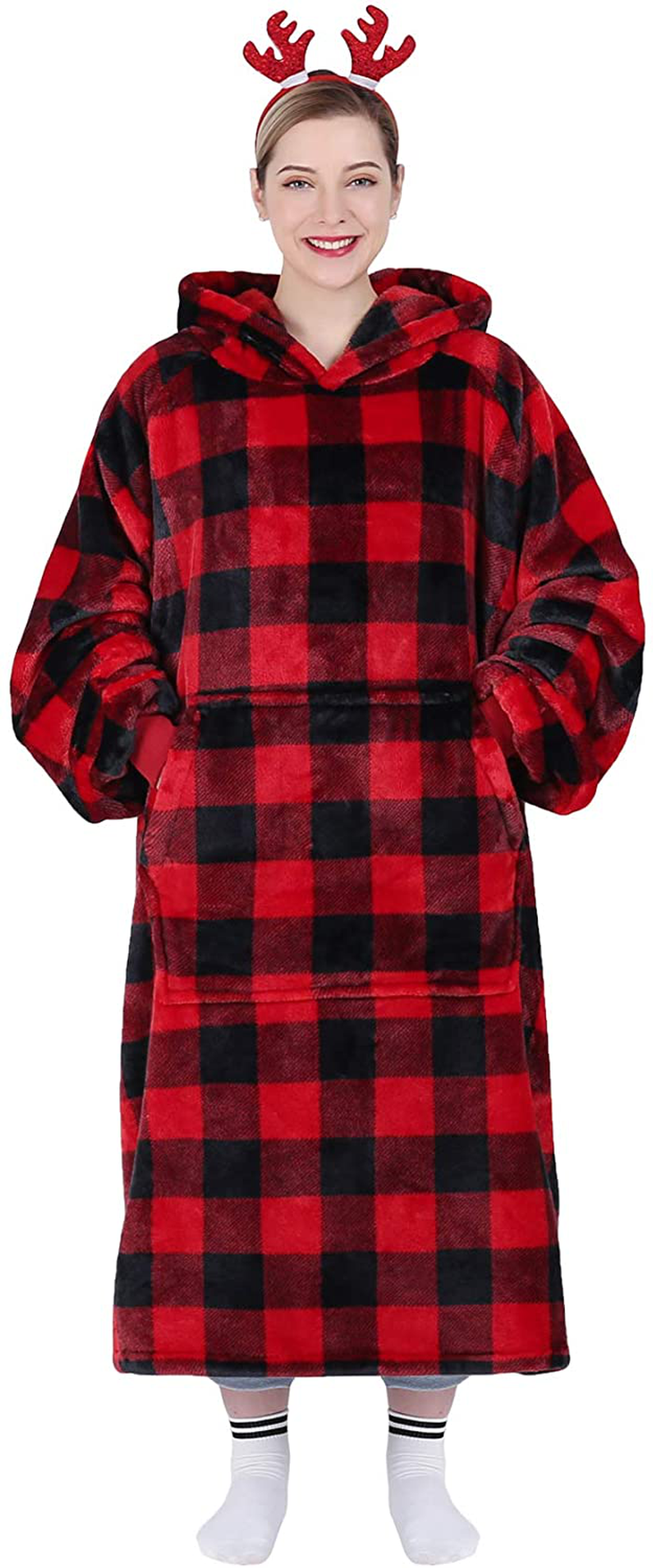 Waitu Wearable Blanket Sweatshirt for Women and Men, Super Warm and Cozy Giant Blanket Hoodie, Thick Flannel Blanket with Sleeves and Giant Pocket - Dark Gray Arts & Entertainment > Party & Celebration > Gift Giving Waitu L Adult 