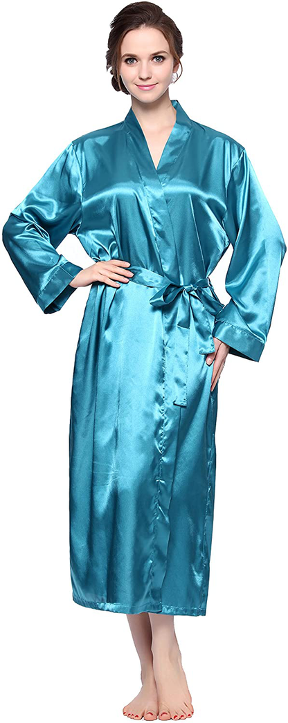 Lavenderi Women'S Long Classic Satin Kimono Lounge Bathrobe Robe Apparel & Accessories > Clothing > Sleepwear & Loungewear > Robes Lavenderi Turquoise Medium 