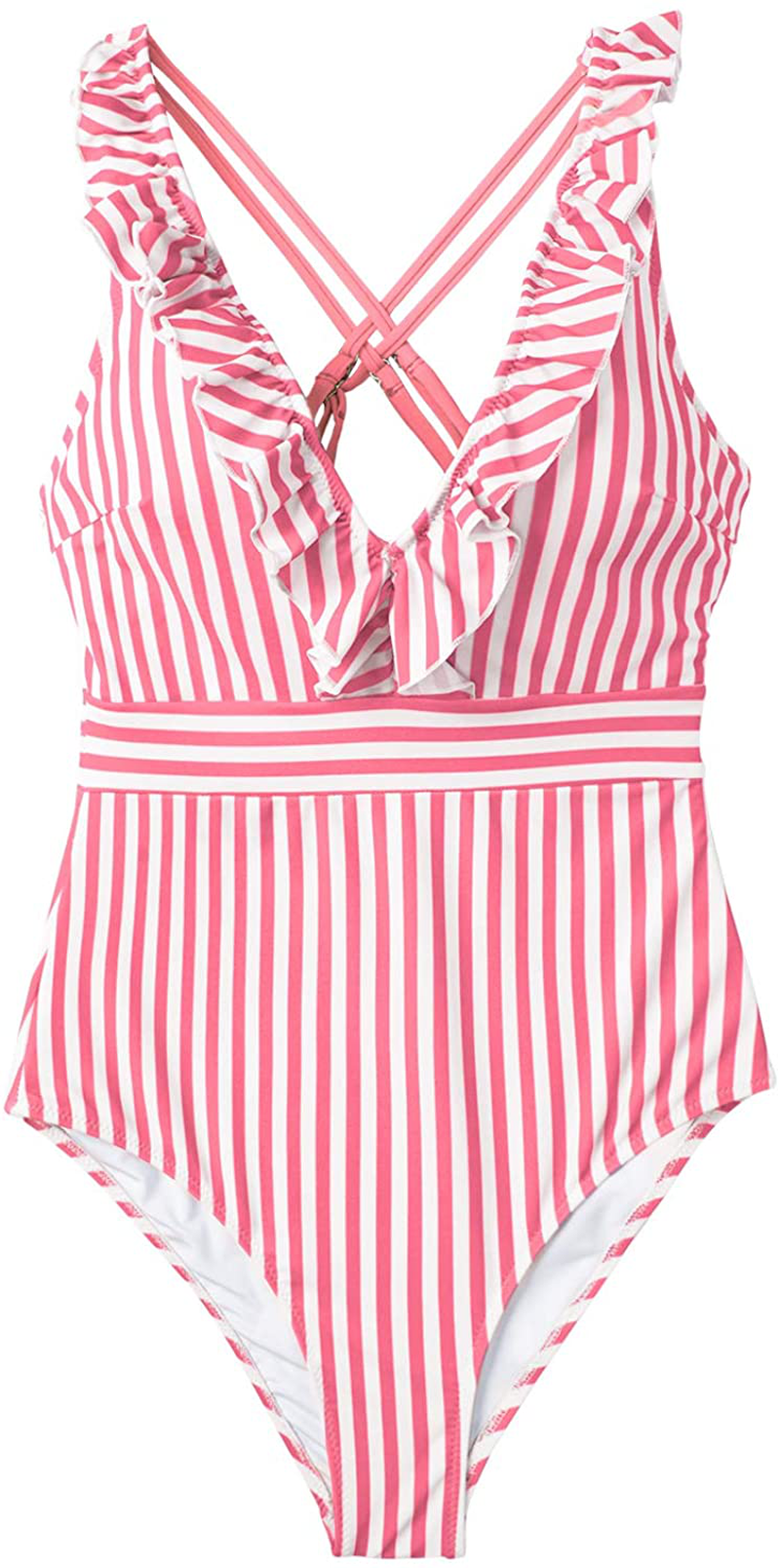 CUPSHE Women'S V Neck One Piece Swimsuit Ruffled Back Cross Swimwear Apparel & Accessories > Clothing > Swimwear Kylie Max   