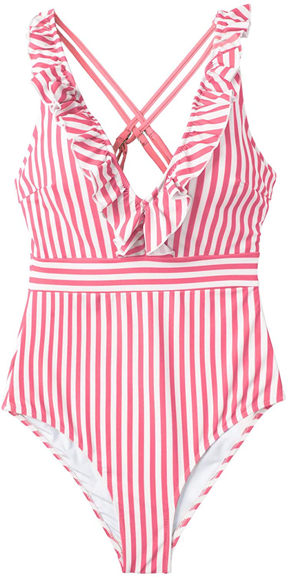 CUPSHE Women'S V Neck One Piece Swimsuit Ruffled Back Cross Swimwear Apparel & Accessories > Clothing > Swimwear Kylie Max   
