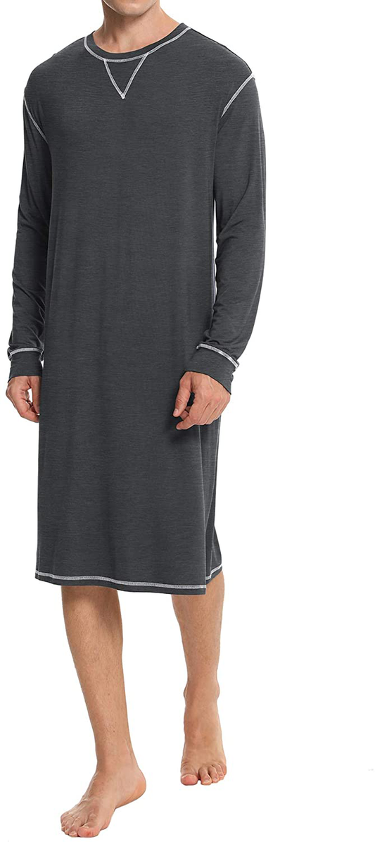 SWOMOG Men'S Nightshirt Long Sleeve Crewneck Modal Nightgown Loose Comfy Sleep Shirt Apparel & Accessories > Clothing > Sleepwear & Loungewear > Nightgowns Kylie Max   