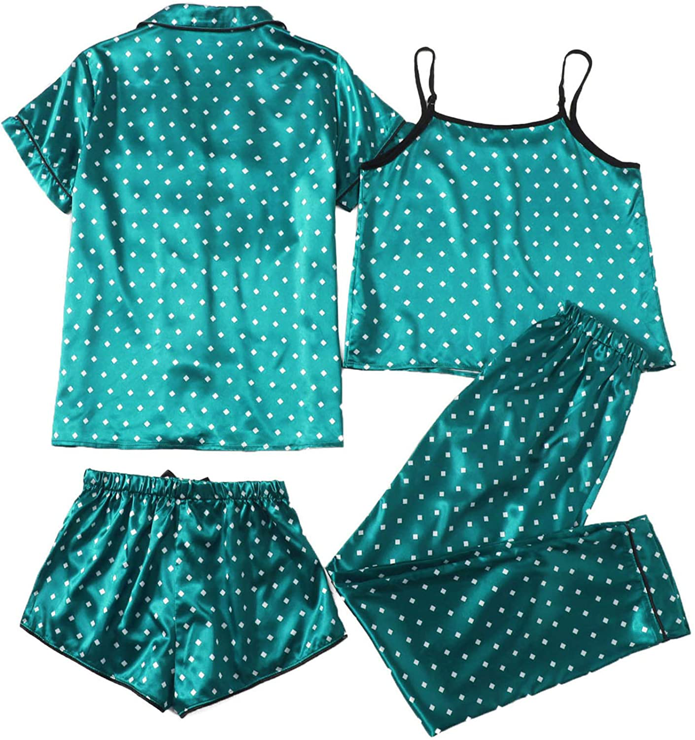 WDIRARA Women'S Silk Satin Pajama Set 4 Pieces Sleepwear Loungewear Pj Sets Apparel & Accessories > Clothing > Sleepwear & Loungewear Kylie Max   