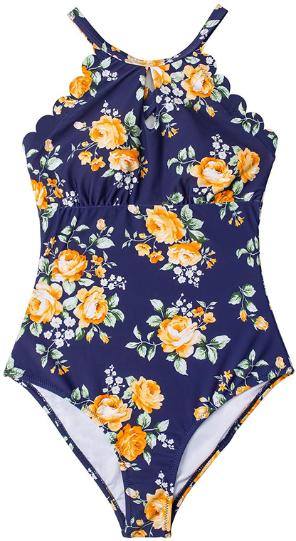 CUPSHE Women'S One Piece Swimsuit Floral Print High Neck Scallop Bathing Suit Apparel & Accessories > Clothing > Swimwear Kylie Max   