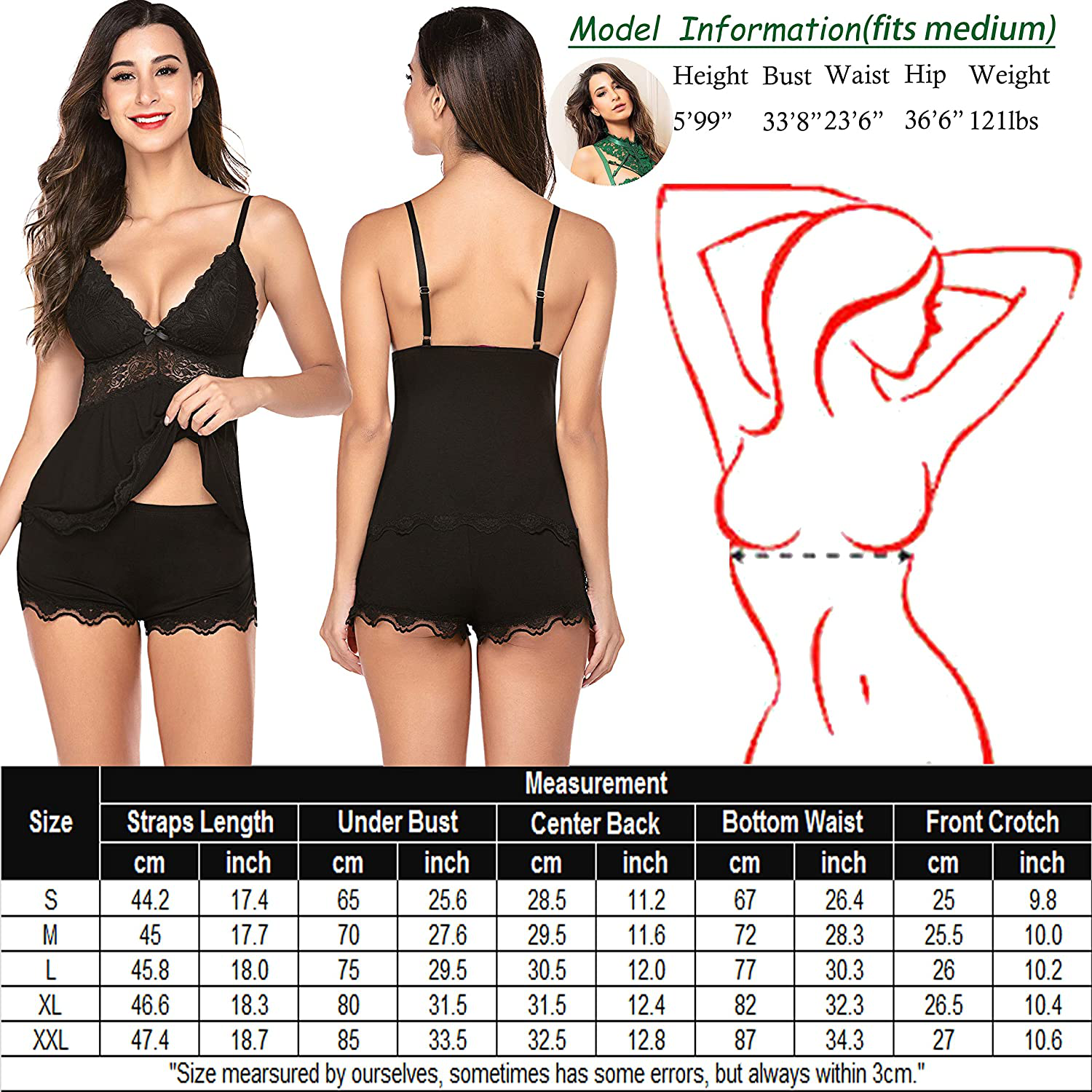 Avidlove Womens Sweetness Cami Set Lace Camisole Lingerie Nightwear Sexy Pajamas Lounge Sets Apparel & Accessories > Clothing > Sleepwear & Loungewear Kylie Max   