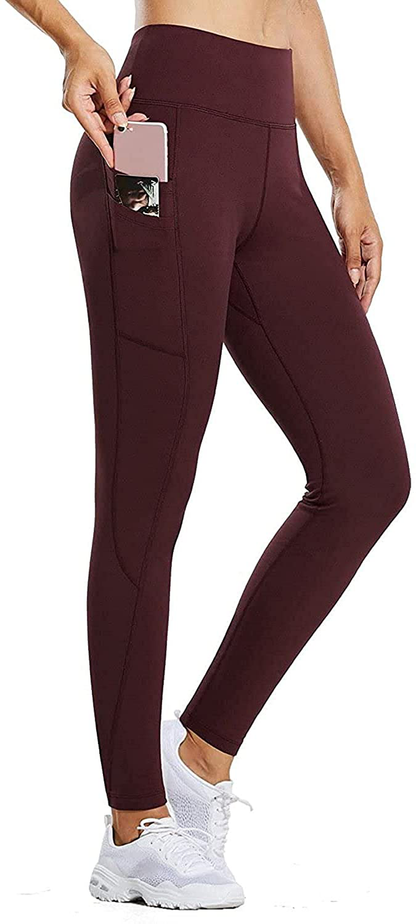 BALEAF Women's Fleece Lined Water Resistant Legging High Waisted Thermal Winter Hiking Running Pants Pockets Apparel & Accessories > Clothing > Activewear BALEAF Red Wine Large 