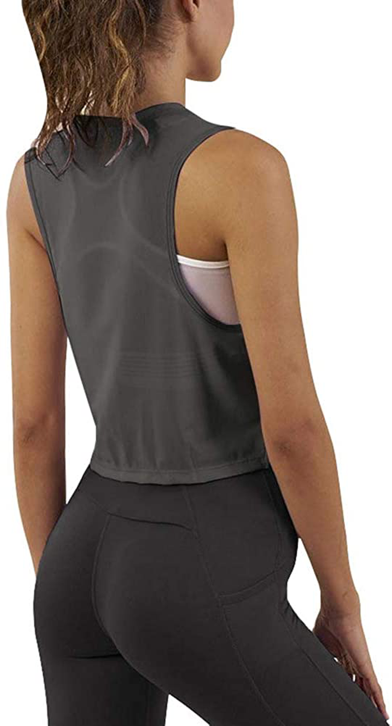 Mippo Crop Top Workout Shirts for Women Cute Sheer Mesh Back Athletic Tanks Muscle Tee Apparel & Accessories > Clothing > Activewear Kylie Max   