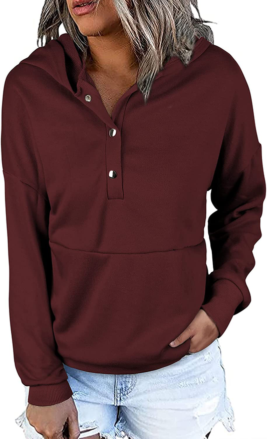 KIRUNDO Women'S Long Sleeve Casual Sweatshirts Women Hoodies Solid Color Button Collar Fall Pullover Tops Apparel & Accessories > Clothing > Activewear Kylie Max   