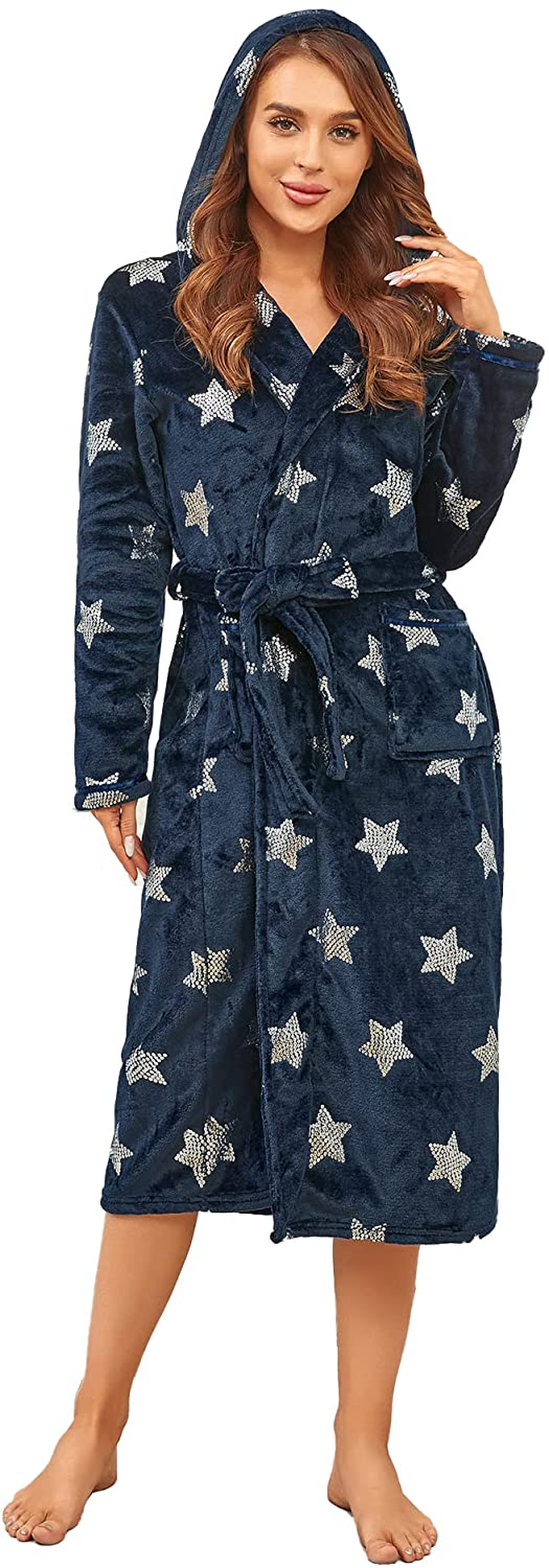 RONGTAI Womens Long Robes Plush Fleece Nightgown Thick plus Size Hooded Bathrobe with Pockets Fluffy Sleepwear for Men Apparel & Accessories > Clothing > Sleepwear & Loungewear > Robes RONGTAI   
