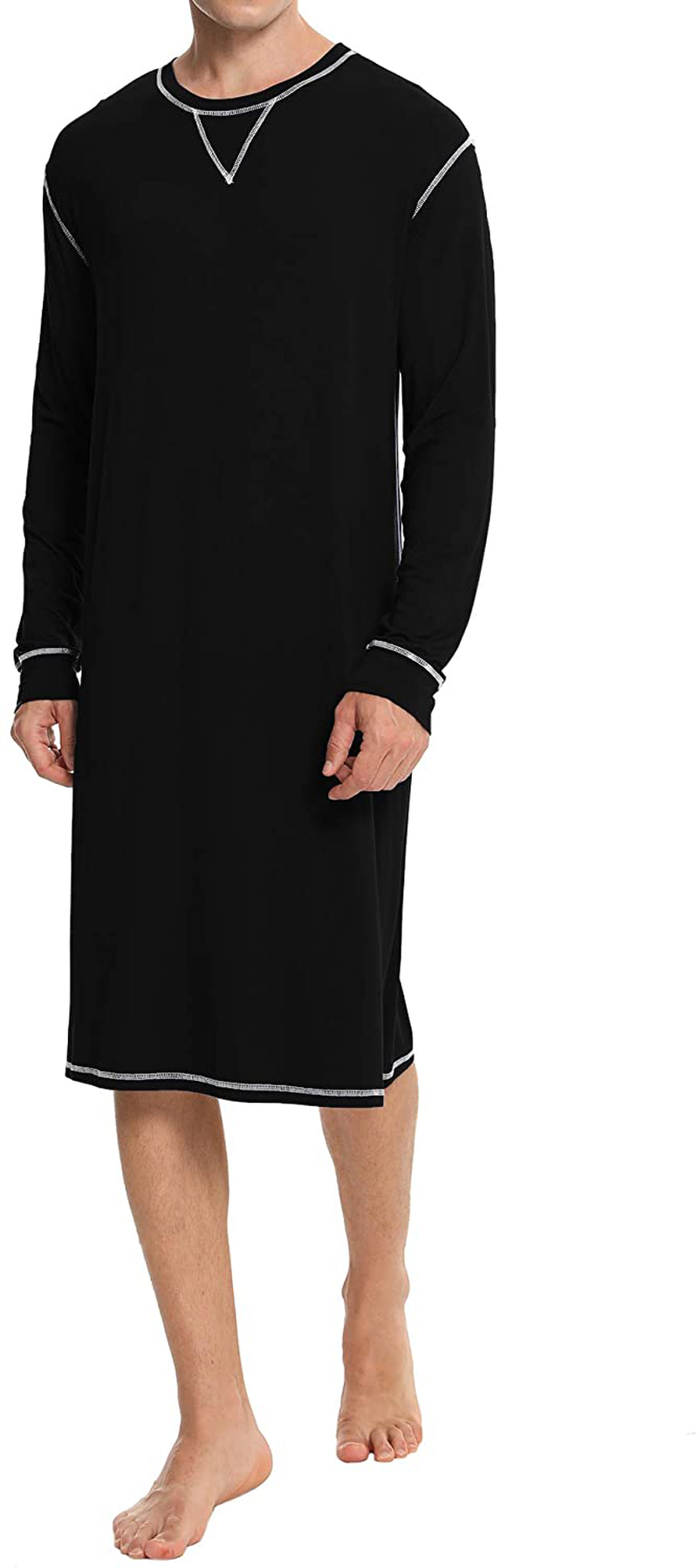 SWOMOG Men'S Nightshirt Long Sleeve Crewneck Modal Nightgown Loose Comfy Sleep Shirt Apparel & Accessories > Clothing > Sleepwear & Loungewear > Nightgowns Kylie Max   