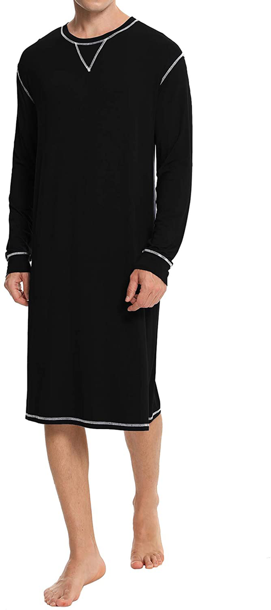 SWOMOG Men'S Nightshirt Long Sleeve Crewneck Modal Nightgown Loose Comfy Sleep Shirt Apparel & Accessories > Clothing > Sleepwear & Loungewear > Nightgowns Kylie Max   