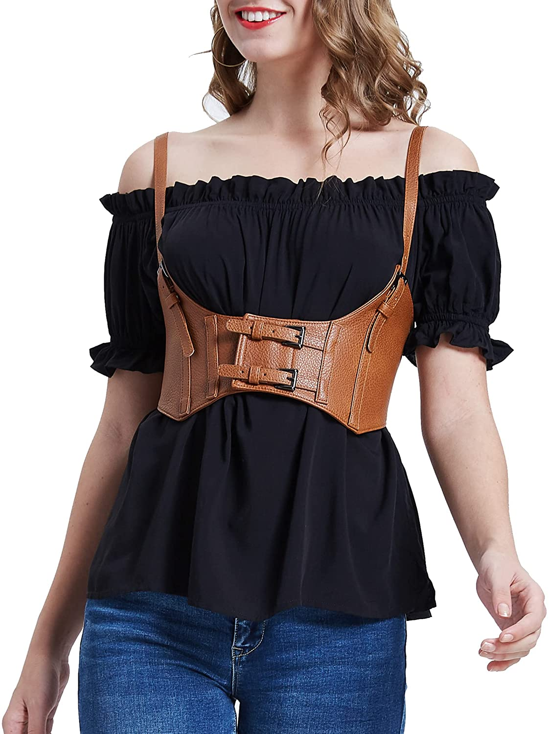 KANCY KOLE Women Fashion Faux Leather Waist Belt Steampunk Underbust Corset Apparel & Accessories > Clothing > Underwear & Socks > Lingerie KANCY KOLE   