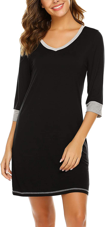 Ekouear Sleepshirts Womens Nightgowns Soft Sleepwear 3/4 Sleeve Night Shirts V Neck Sleep Dress Loose Nighties Apparel & Accessories > Clothing > Sleepwear & Loungewear > Nightgowns Kylie Max   
