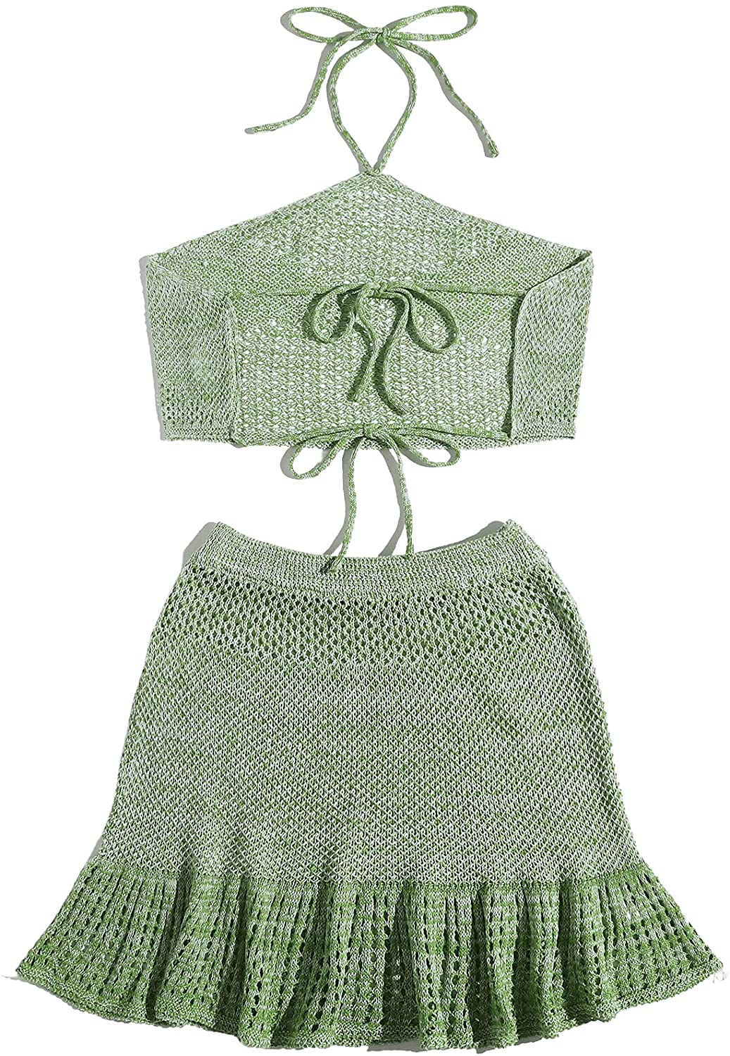 SOLY HUX Women'S Halter Top and Ruffle Hem Skirt Set 2 Piece Swimsuit Bikini Cover Up Apparel & Accessories > Clothing > Swimwear Kylie Max   