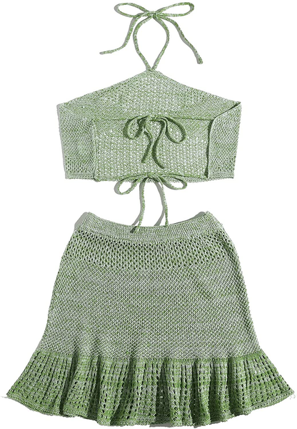 SOLY HUX Women'S Halter Top and Ruffle Hem Skirt Set 2 Piece Swimsuit Bikini Cover Up Apparel & Accessories > Clothing > Swimwear Kylie Max   
