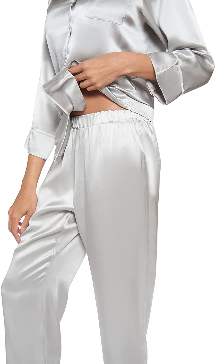 MYK 100% Mulberry Silk Classic Two Piece Pajama Set Button down Long Length for Women Apparel & Accessories > Clothing > Sleepwear & Loungewear > Pajamas Kylie Max   