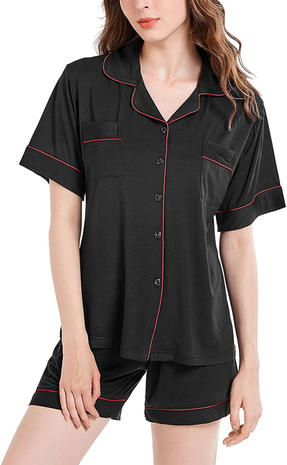 Eiggam Pajamas for Women Lounge Cotton Sleepwear Comfy Soft Long Button Down Pjs Set Pajamas Set Apparel & Accessories > Clothing > Sleepwear & Loungewear > Pajamas Eiggam Black4 Medium 