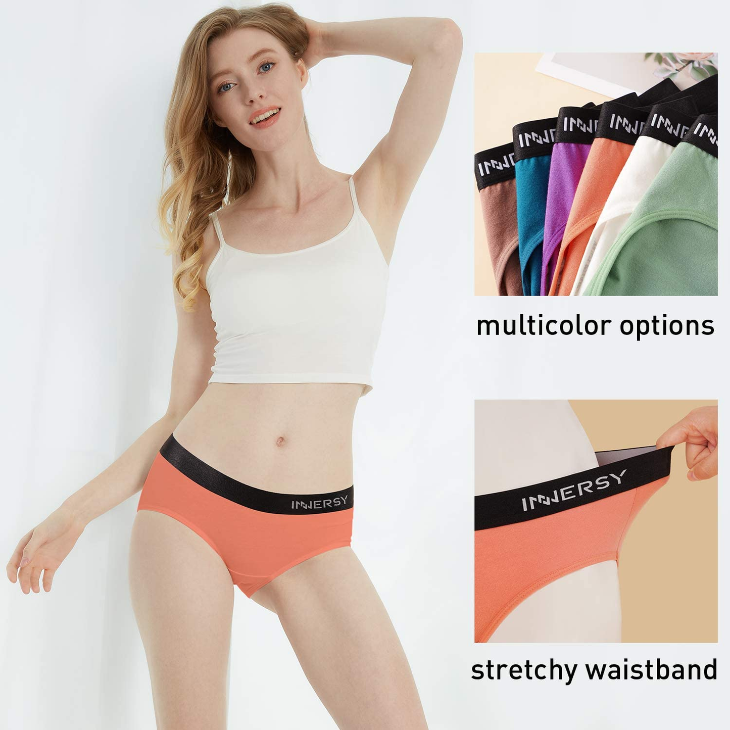 INNERSY Womens Underwear Hipster Panties Cotton Low Rise Briefs Pack of 6 Apparel & Accessories > Clothing > Underwear & Socks > Underwear INNERSY   