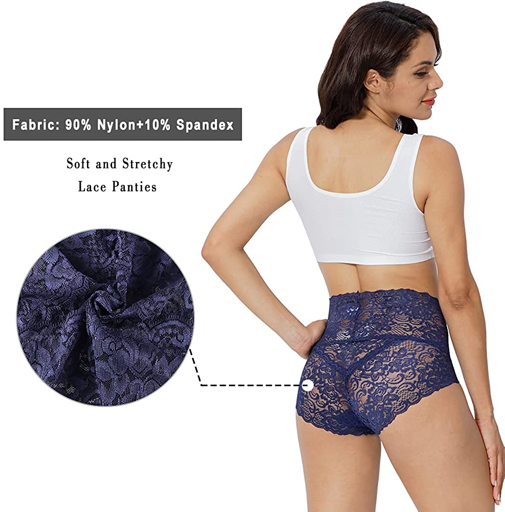 KYY Women'S Lace Underwear High Waist Sexy Panties Full Coverage Briefs 4 Pack  KYY   