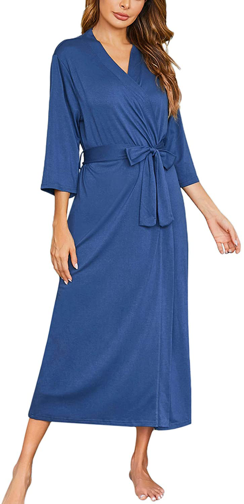 Ekouaer Womens Robes, Lightweight Cotton Robe Soft Sleepwear Ladies Loungewear Dressing Gown Long Bathrobe Apparel & Accessories > Clothing > Sleepwear & Loungewear > Robes Ekouaer Navy Blue Small 