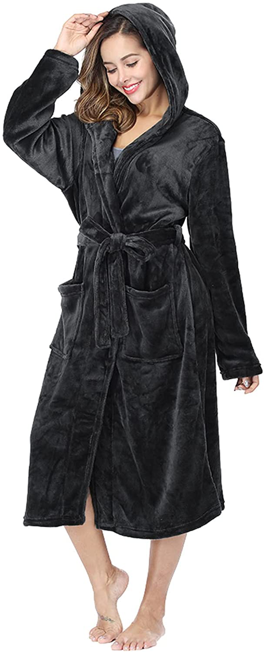 RONGTAI Womens Long Robes Plush Fleece Nightgown Thick plus Size Hooded Bathrobe with Pockets Fluffy Sleepwear for Men Apparel & Accessories > Clothing > Sleepwear & Loungewear > Robes Kylie Max   