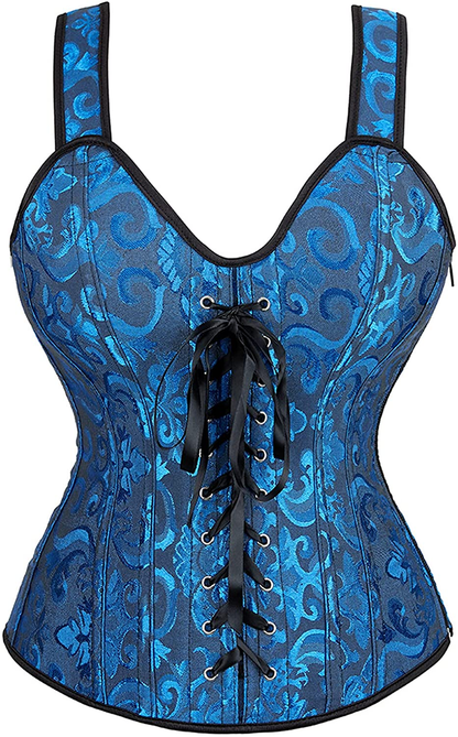 Women Sexy Strap Lace up Corsets and Bustiers Top Overbust Shaper Apparel & Accessories > Clothing > Underwear & Socks > Lingerie Zhitunemi Black Blue Large 