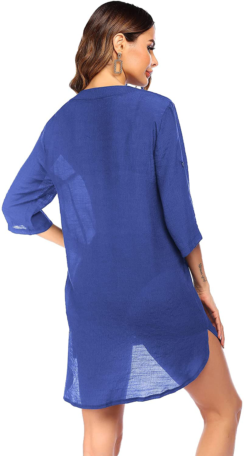 Ekouaer Women'S Cover up Shirt V-Neck Swimsuit Beach Bikini Beachwear Button down Bathing Suit S-3XL Apparel & Accessories > Clothing > Swimwear Kylie Max   