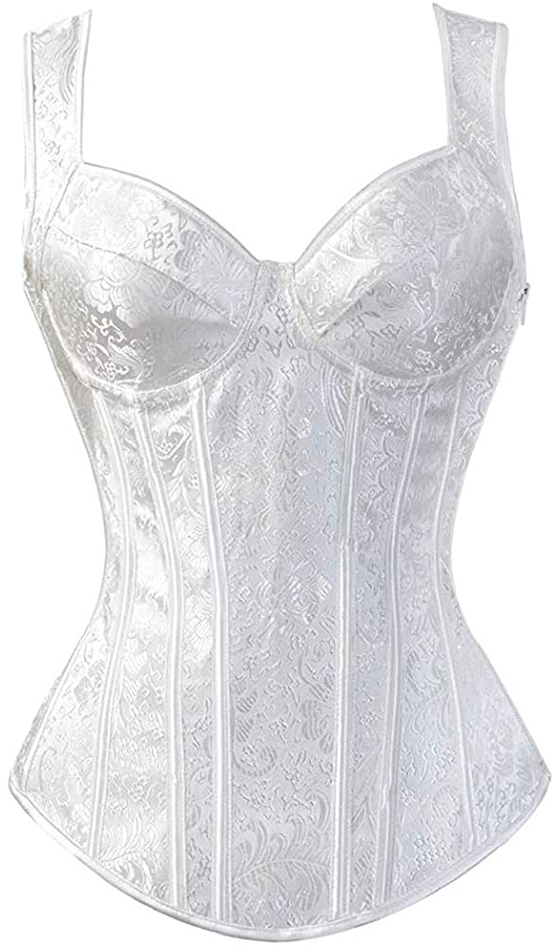 NIYIGEJI Satin Sexy Strong Boned Corset Lace up Overbust Waist Cincher Bustier Bodyshaper Top Apparel & Accessories > Clothing > Underwear & Socks > Lingerie NIYIGEJI White-3 Small 