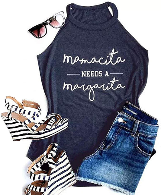 Mamacita Needs a Margarita Women Funny Shirts Workout Tops Graphic Beach Holiday Outfit Tees Apparel & Accessories > Clothing > Activewear Kylie Max   