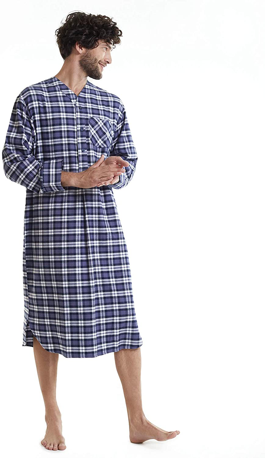 SIORO Men'S Flannel Nightshirt Plaid Cotton Nightwear Loose Pajama Sleep Shirt Apparel & Accessories > Clothing > Sleepwear & Loungewear > Nightgowns Kylie Max   