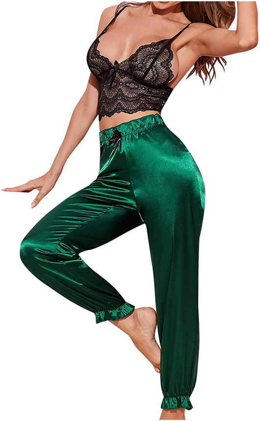 Women Pajama Set Sexy Lingerie Sling Bra Vest Trousers Two-Piece Suit Satin Sleepwear Cami Shorts Set Nightwear Apparel & Accessories > Clothing > Sleepwear & Loungewear Kylie Max   