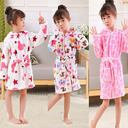 Girls Robes, Plush Soft Coral Fleece Animal Print Hooded Bathrobe for Kids Boys Apparel & Accessories > Clothing > Sleepwear & Loungewear > Robes Kylie Max   
