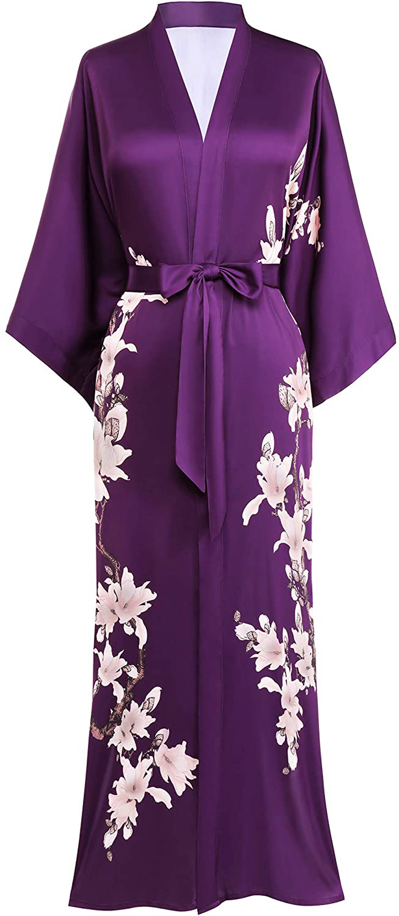 BABEYOND Kimono Robe Cover up Long Floral Satin Sleepwear Silky Bathrobe Bachelorette Robe Apparel & Accessories > Clothing > Sleepwear & Loungewear > Robes KYLIE MAX Violet  