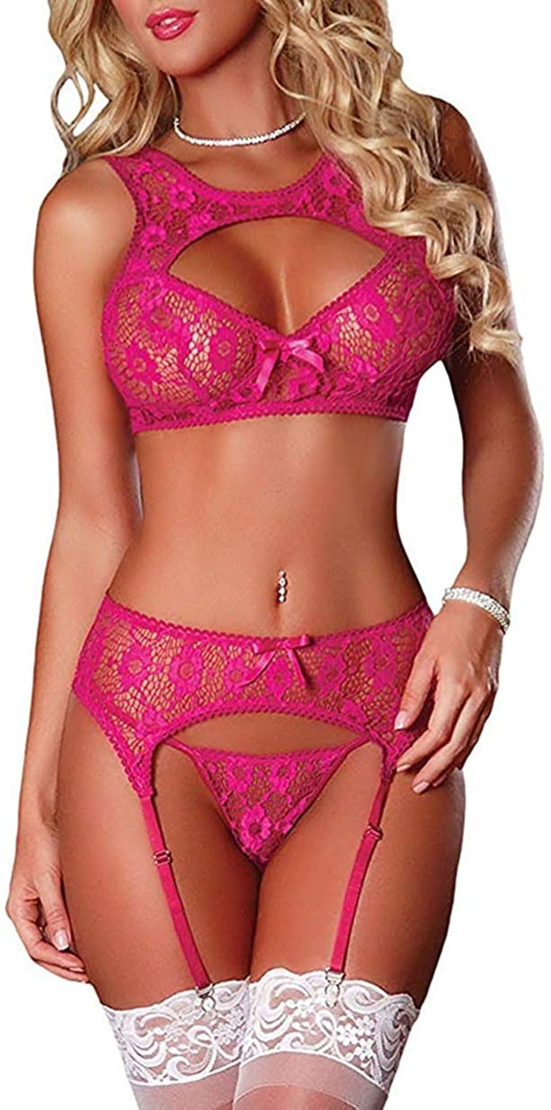 Women Harness Lace Lingerie Set Skirt 3 Pieces Bralettes and Garter Belt Apparel & Accessories > Clothing > Underwear & Socks > Lingerie QUEENIE VISCONTI   