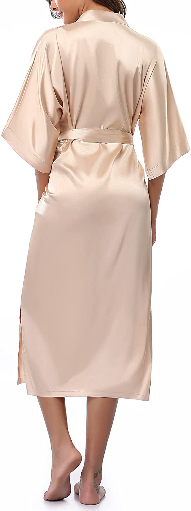 Witbuy Women'S Long Satin Robe Sexy Lightweight Bathrobe Pure Color Sleepwear plus Size Apparel & Accessories > Clothing > Sleepwear & Loungewear > Robes WitBuy   