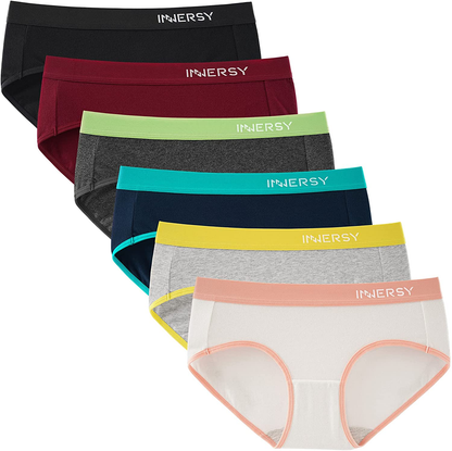 INNERSY Womens Underwear Hipster Panties Cotton Low Rise Briefs Pack of 6 Apparel & Accessories > Clothing > Underwear & Socks > Underwear INNERSY Dark Series With Wide Band Medium 