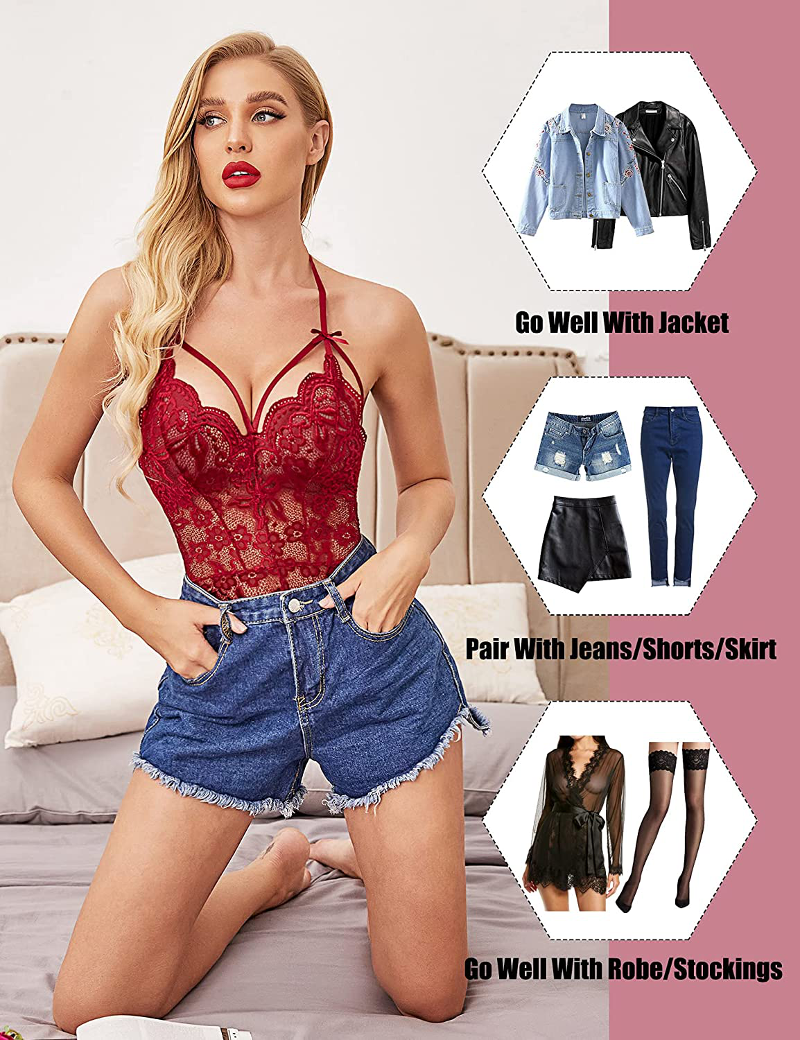 Avidlove Teddy Lingerie for Women Snap Crotch Lace Bodysuit Strappy One Piece Babydoll  Avidlove   