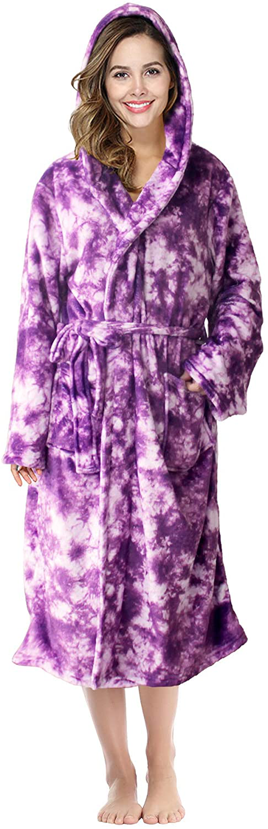 RONGTAI Womens Long Robes Plush Fleece Nightgown Thick plus Size Hooded Bathrobe with Pockets Fluffy Sleepwear for Men Apparel & Accessories > Clothing > Sleepwear & Loungewear > Robes Kylie Max   