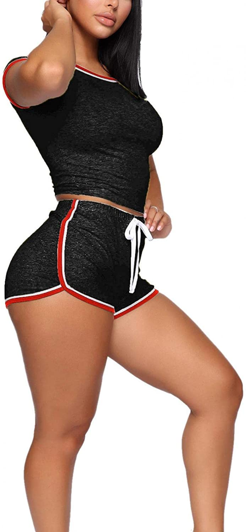 Burband Womens Casual Loungewear 2 Piece Shorts Sets Short Sleeve Sexy Crop Top and Jogger Shorts Summer Tracksuits Outfits Apparel & Accessories > Clothing > Underwear & Socks > Shapewear Burband   