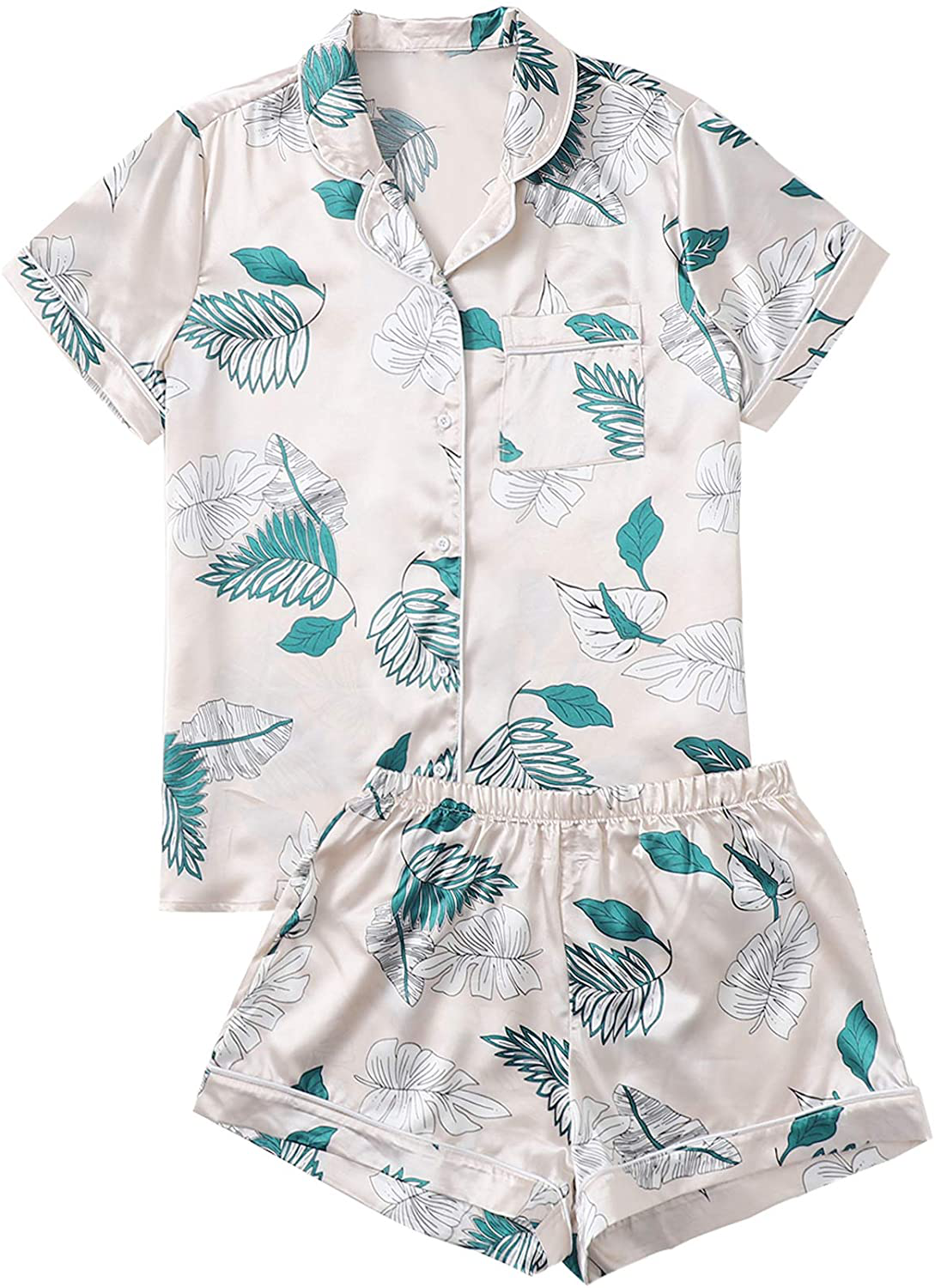 Floerns Women's Notch Collar Palm Leaf Print Sleepwear Two Piece Pajama Set Apparel & Accessories > Clothing > Sleepwear & Loungewear > Pajamas Floerns Apricot X-Large 