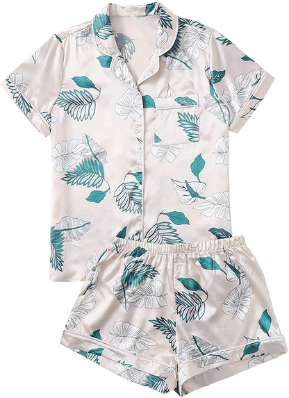 Floerns Women's Notch Collar Palm Leaf Print Sleepwear Two Piece Pajama Set Apparel & Accessories > Clothing > Sleepwear & Loungewear > Pajamas Floerns Apricot X-Large 