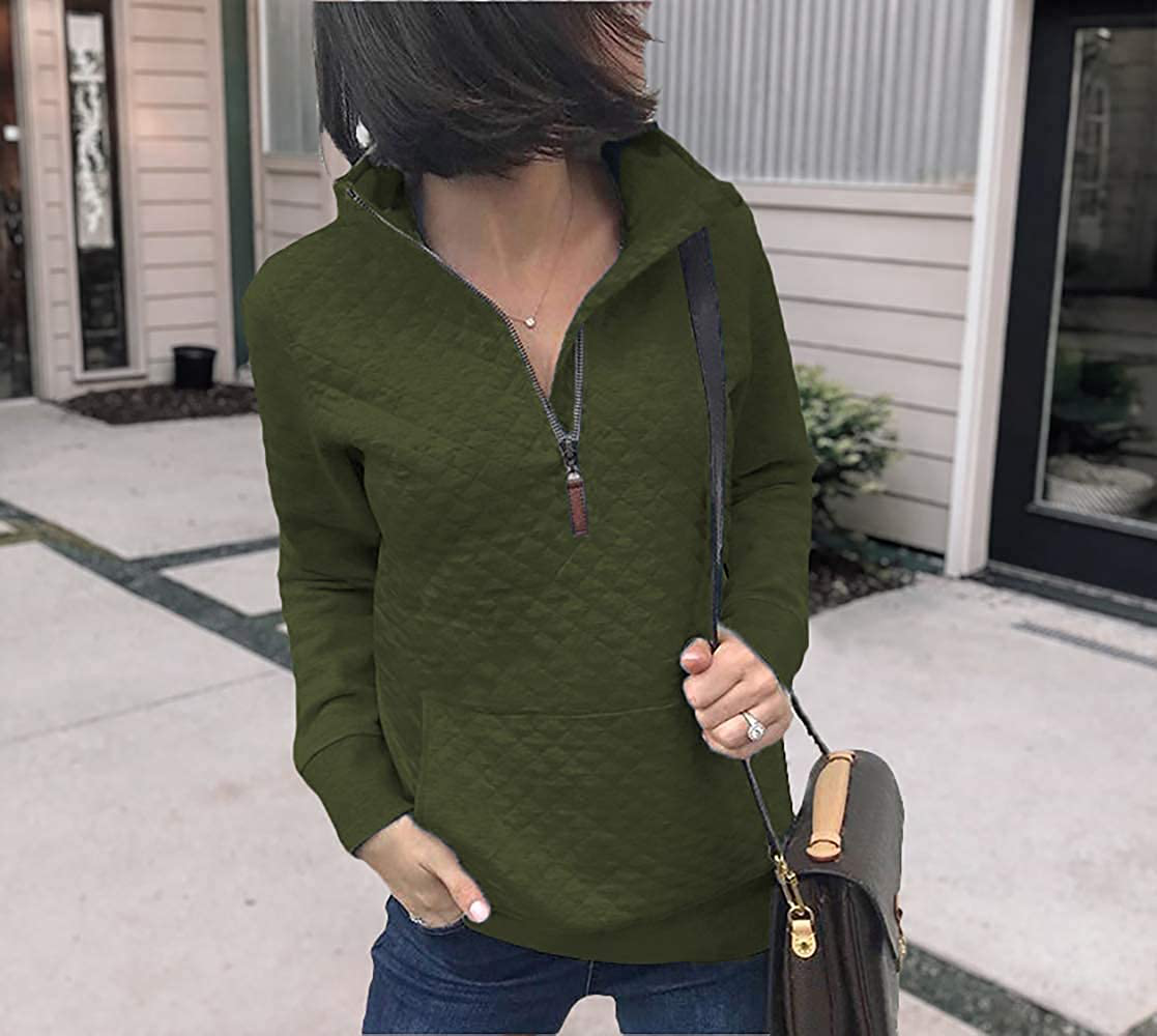 BTFBM Women Fashion Quilted Pattern Lightweight Zipper Long Sleeve Plain Casual Ladies Sweatshirts Pullovers Shirts Tops Apparel & Accessories > Clothing > Activewear Kylie Max   