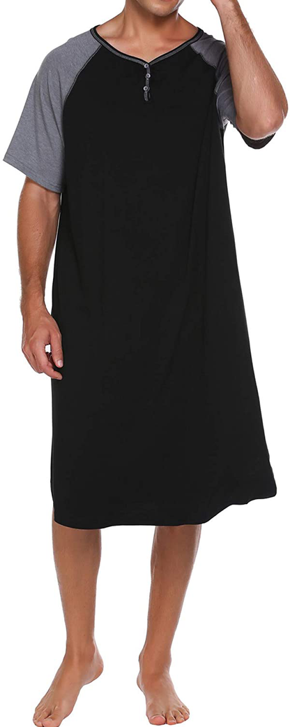 Ekouaer Sleepwear Men'S Nightshirt Short Sleeve Pajamas Comfy Big & Tall Henley Sleep Shirt M-XXXL Apparel & Accessories > Clothing > Sleepwear & Loungewear > Nightgowns Kylie Max   