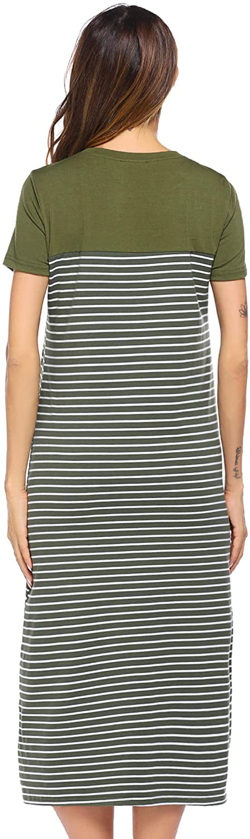 Hotouch Nightshirts Womens Nightgowns Raglan Striped Short Sleeve Sleepwear Comfy Sleepshirt S-XXL Apparel & Accessories > Clothing > Sleepwear & Loungewear > Nightgowns Kylie Max   