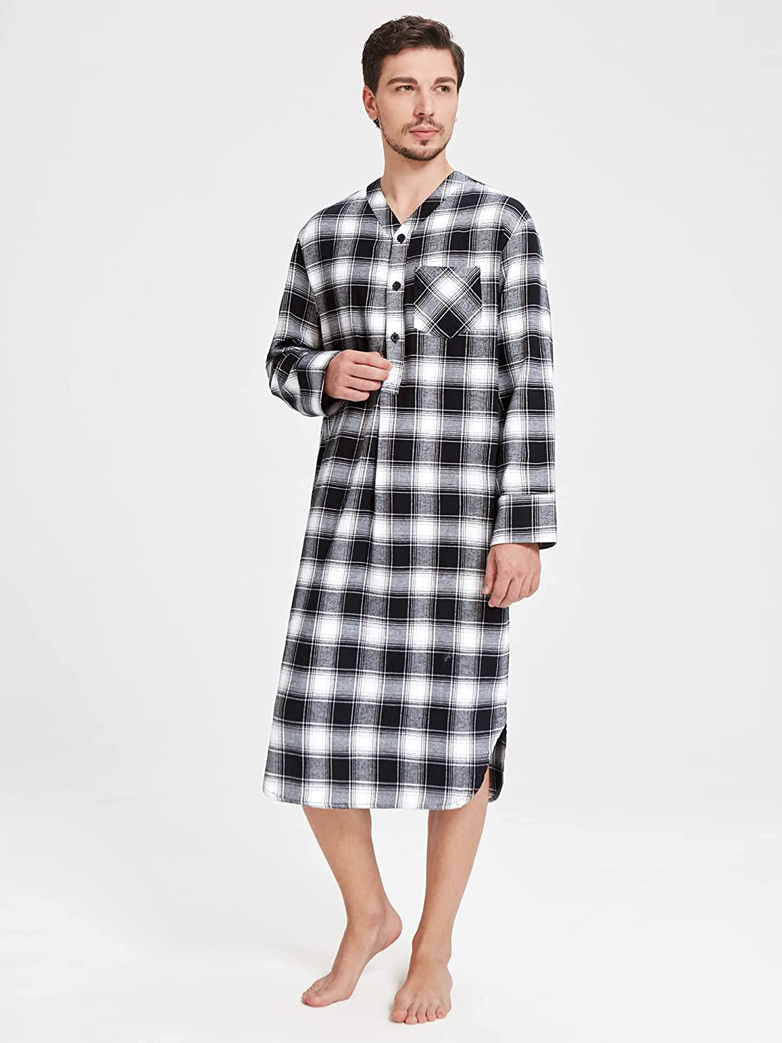 SIORO Men'S Flannel Nightshirt Plaid Cotton Nightwear Loose Pajama Sleep Shirt Apparel & Accessories > Clothing > Sleepwear & Loungewear > Nightgowns Kylie Max   