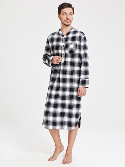 SIORO Men'S Flannel Nightshirt Plaid Cotton Nightwear Loose Pajama Sleep Shirt Apparel & Accessories > Clothing > Sleepwear & Loungewear > Nightgowns Kylie Max   